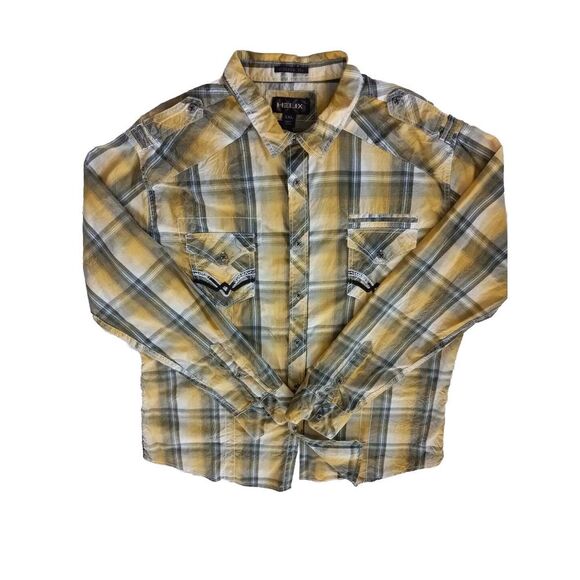 Helix Men's 2XL Long Sleeve Buttons Down Shirt Classic Fit Cotton Plaid‎ Yellow - Picture 1 of 12